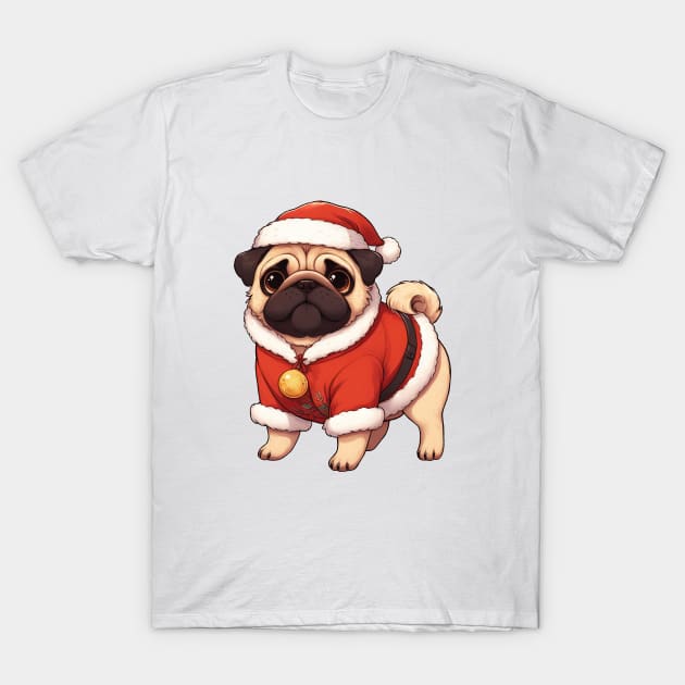 Cute Christmas Pug Santa T-Shirt by Takeda_Art